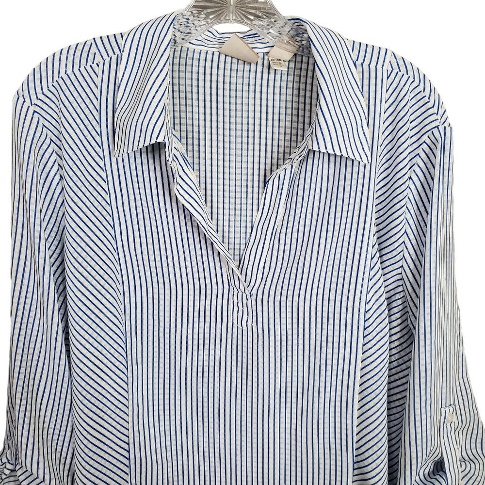 Chico's 3 Size XL Tunic Semi Shear Cover Up Pullover Striped Textured Roll Tab - Picture 4 of 14